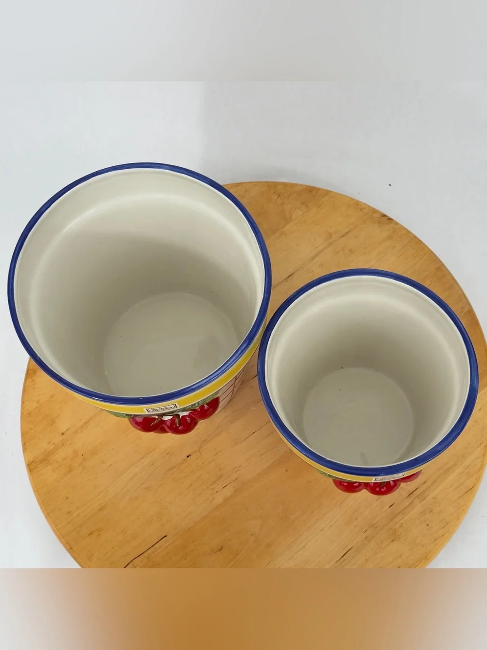 Set of 2 Vintage Dept 56 Life is Just a Bowl of Cherries Flower Pot Plant Holder